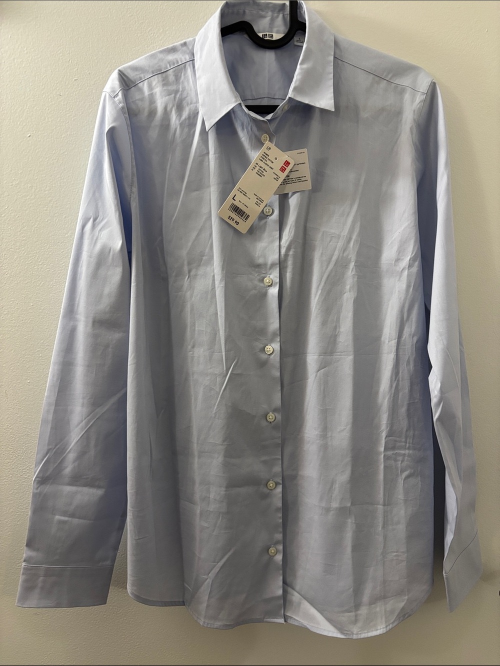 UNIQLO Women's Supima Cotton Stretch Long Sleeve Shirt. Light Blue. Sz Large.